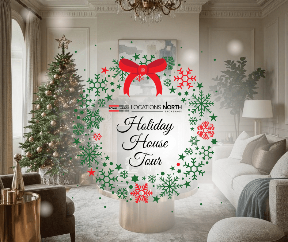 Royal LePage Locations North Holiday House Tour 2026 featuring beautifully decorated Christmas homes in The Blue Mountains, Ontario.